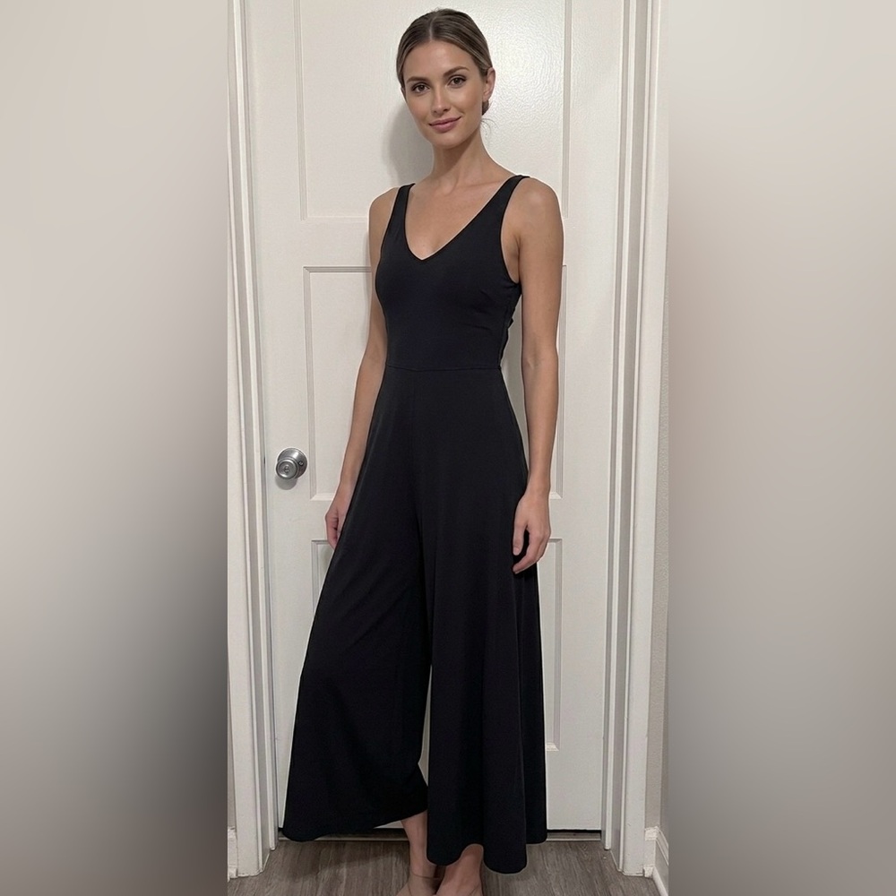 Athleta Black V-Neck Wide-Leg Jumpsuit